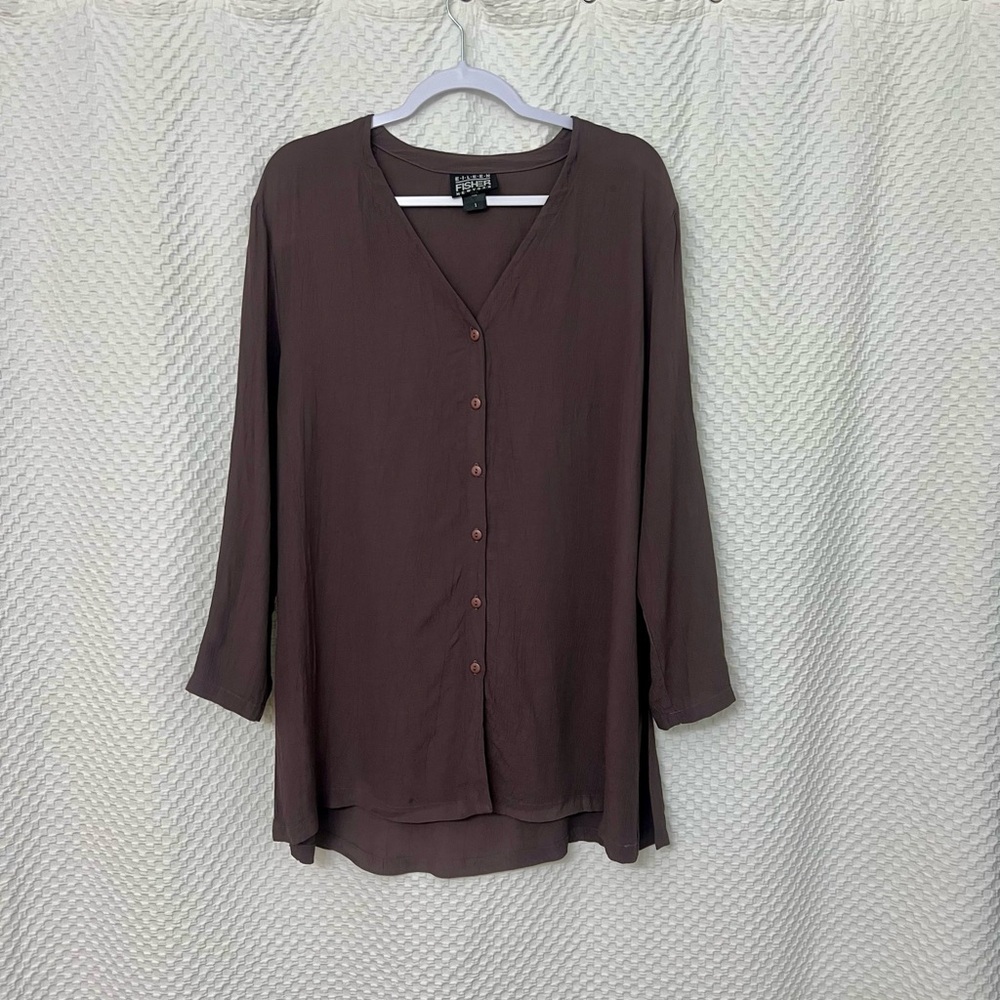Eileen Fisher Vintage Chocolate Button-Down Blouse